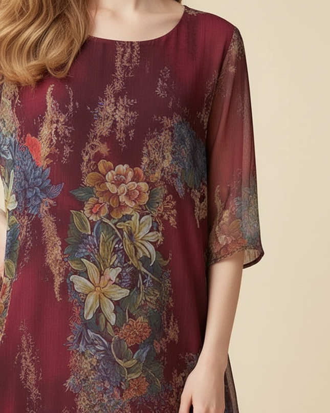 Bordeauxrotes Chiffon-Midikleid - Ansicht 4