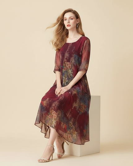 Bordeauxrotes Chiffon-Midikleid - Ansicht 5