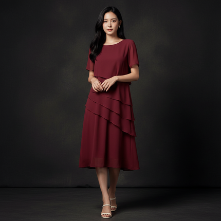 Festliches Chiffon-Midikleid in Bordeaux - Ansicht 1