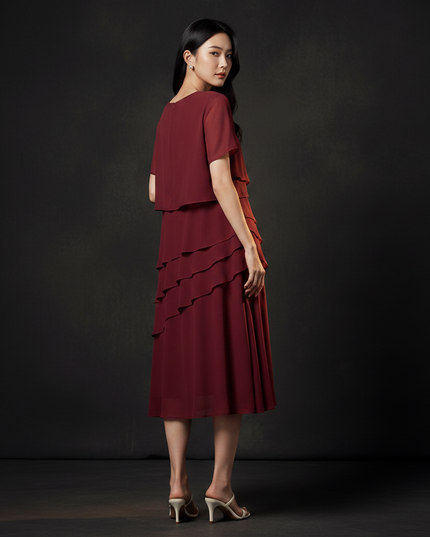 Festliches Chiffon-Midikleid in Bordeaux - Ansicht 2