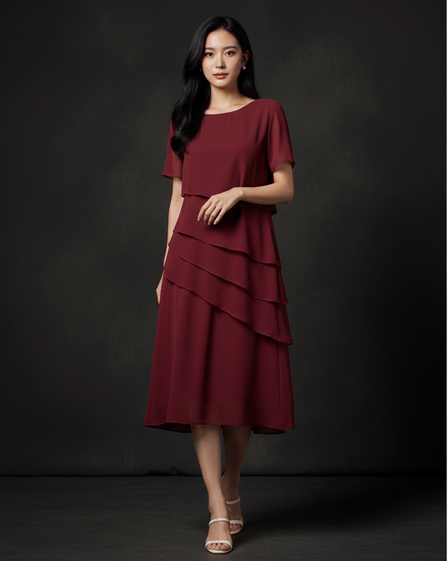 Festliches Chiffon-Midikleid in Bordeaux - Ansicht 3