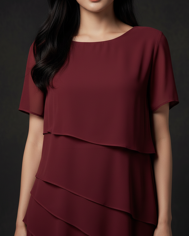 Festliches Chiffon-Midikleid in Bordeaux - Ansicht 4