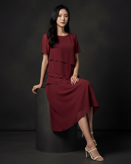 Festliches Chiffon-Midikleid in Bordeaux - Ansicht 5