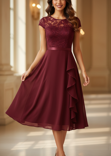 Bordeauxrotes Chiffon-Midikleid II - Ansicht 1