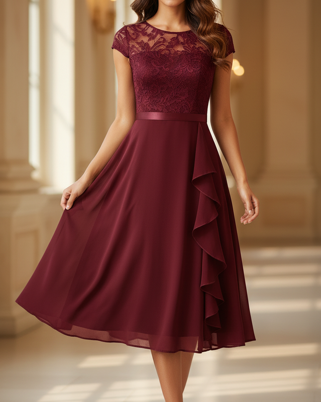 Bordeauxrotes Chiffon-Midikleid II - Ansicht 1