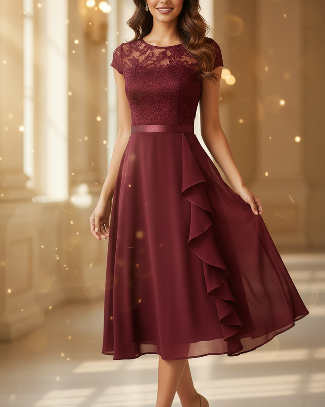 Bordeauxrotes Chiffon-Midikleid II - Ansicht 3