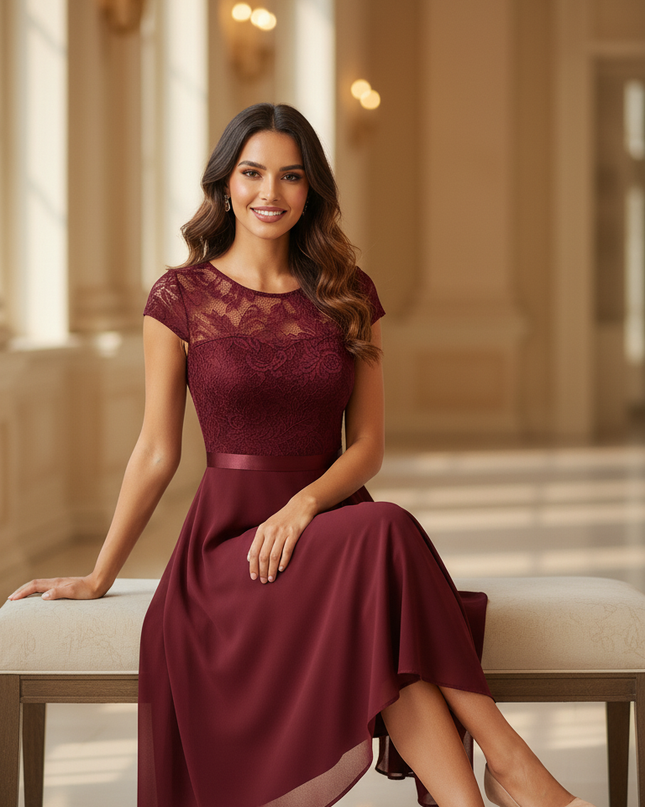 Bordeauxrotes Chiffon-Midikleid II - Ansicht 5