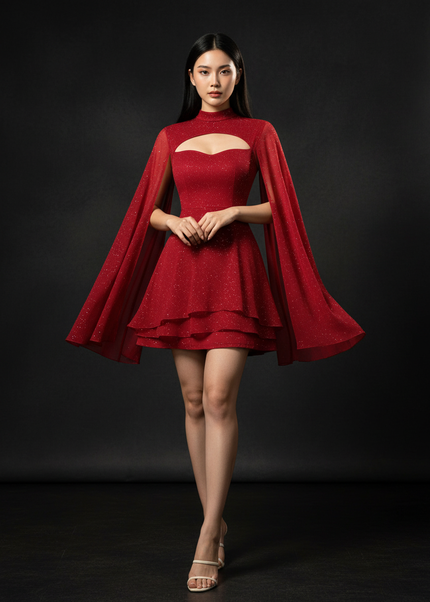Schickes Chiffonkleid mit elegantem Cape - Ansicht 1