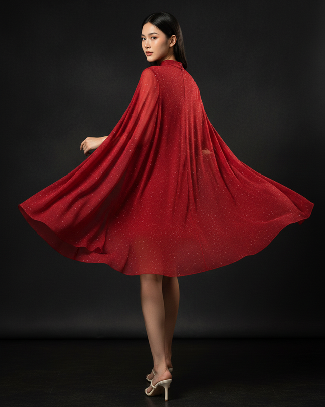Schickes Chiffonkleid mit elegantem Cape - Ansicht 2