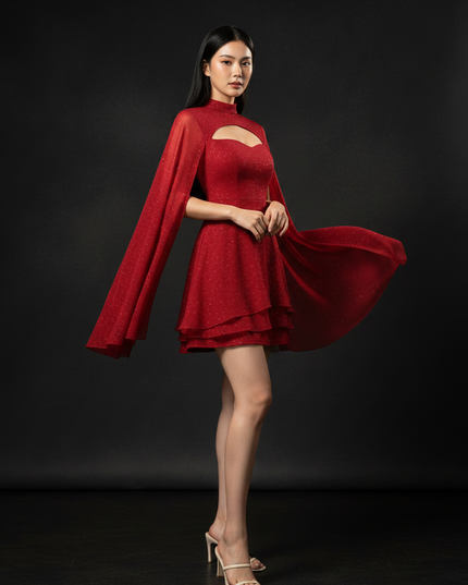Schickes Chiffonkleid mit elegantem Cape - Ansicht 3