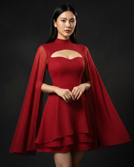 Schickes Chiffonkleid mit elegantem Cape - Ansicht 4