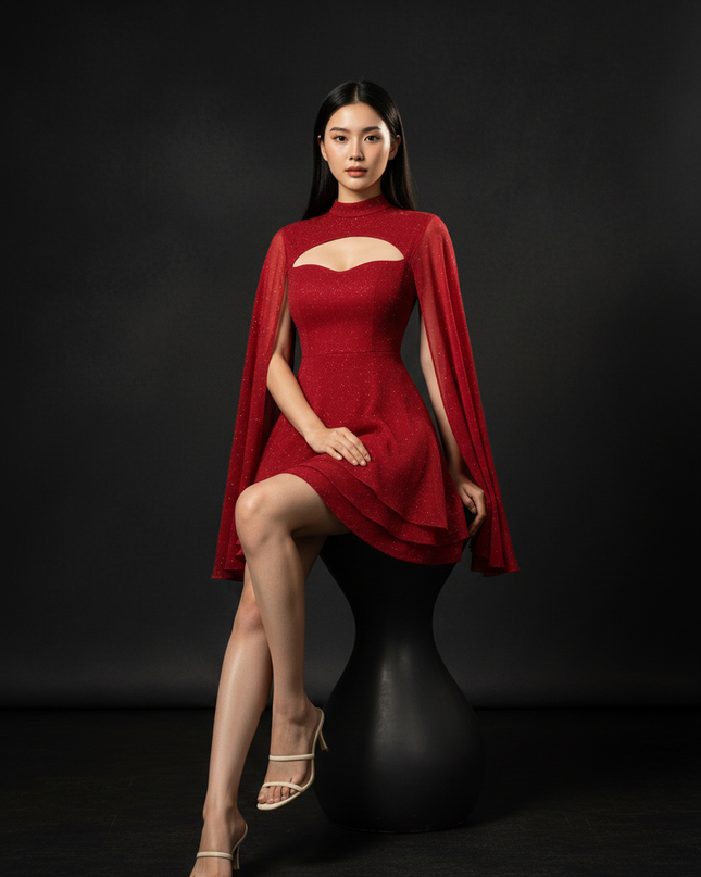 Schickes Chiffonkleid mit elegantem Cape - Ansicht 5