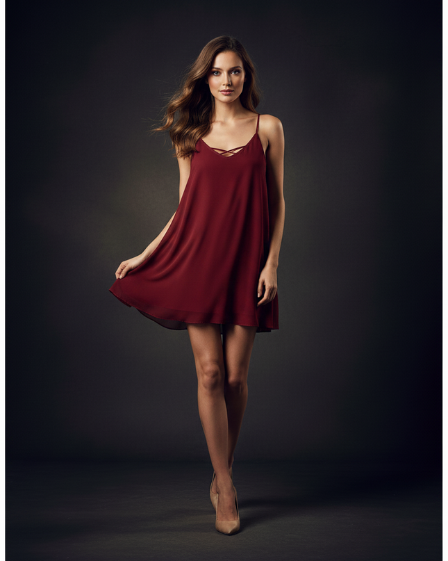 Leichtes Chiffonkleid mit V-Ausschnitt - Ansicht 3