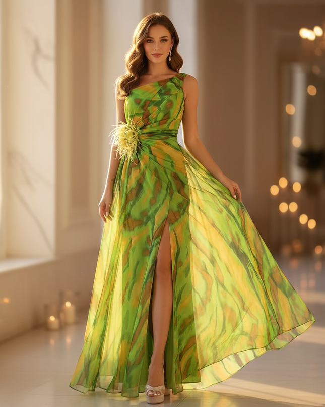 Buntes Chiffonkleid mit Farbverlauf und One-Shoulder-Schnitt - Ansicht 1