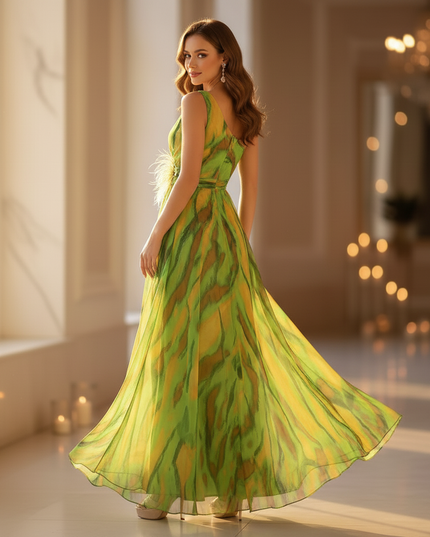 Buntes Chiffonkleid mit Farbverlauf und One-Shoulder-Schnitt - Ansicht 2