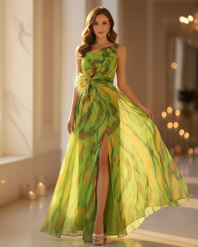 Buntes Chiffonkleid mit Farbverlauf und One-Shoulder-Schnitt - Ansicht 3