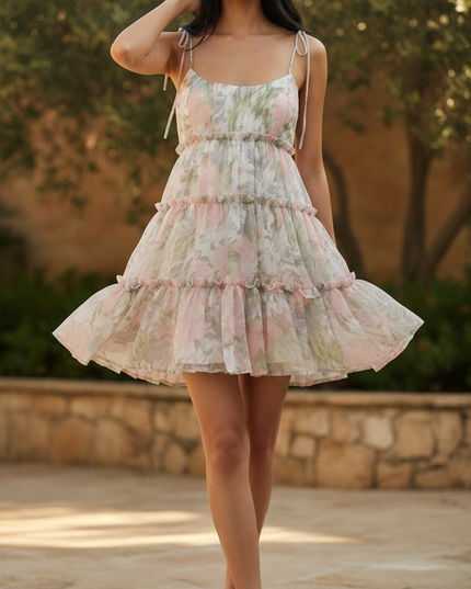 Sommerliches Chiffonkleid Mini Blumenmuster - Ansicht 1