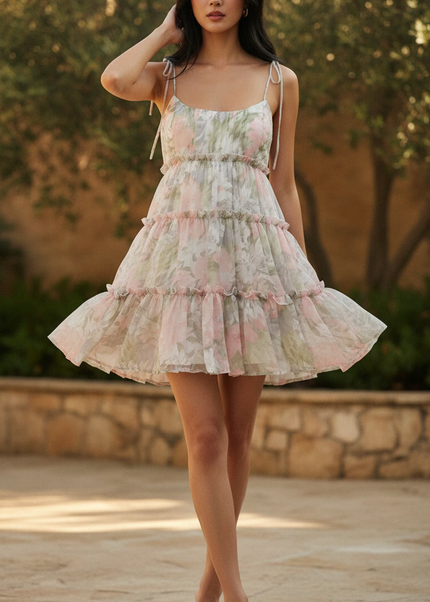 Sommerliches Chiffonkleid Mini Blumenmuster - Ansicht 1