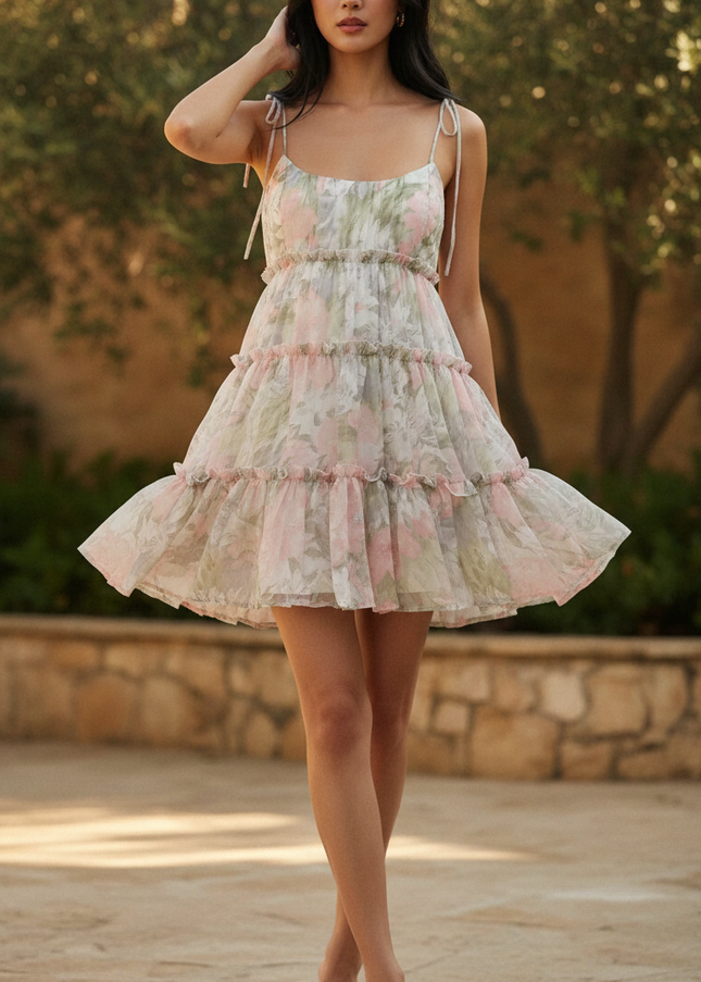 Sommerliches Chiffonkleid Mini Blumenmuster - Ansicht 1