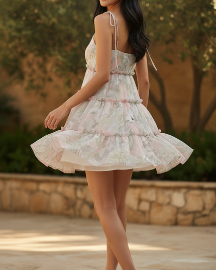 Sommerliches Chiffonkleid Mini Blumenmuster - Ansicht 2