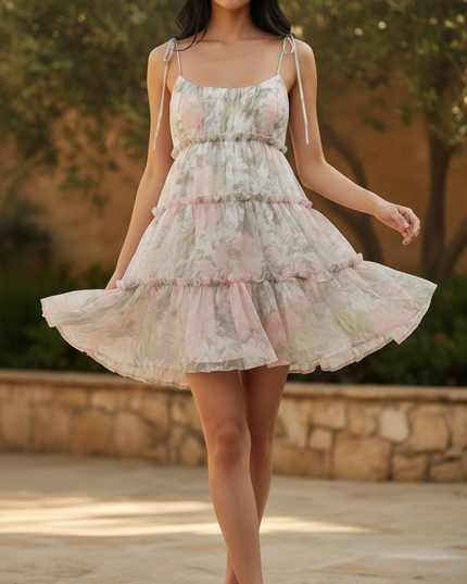 Sommerliches Chiffonkleid Mini Blumenmuster - Ansicht 3