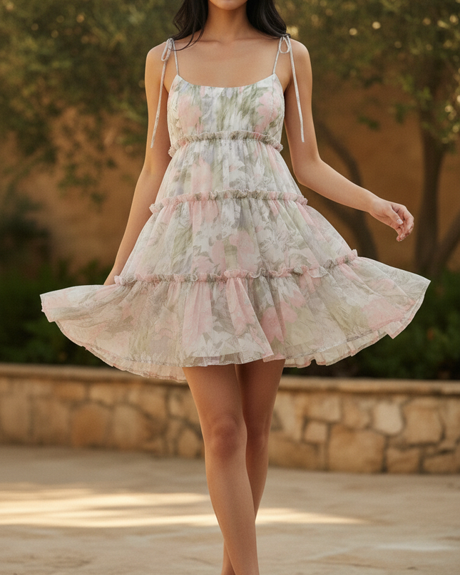 Sommerliches Chiffonkleid Mini Blumenmuster - Ansicht 3