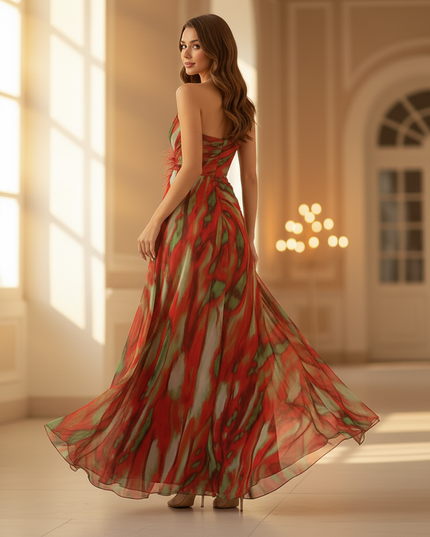 Chiffonkleid Bunt One-Shoulder Lang - Ansicht 2