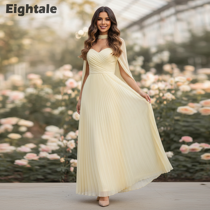 Gelbes Chiffonkleid mit Chiffon-Cape bodenlang - Ansicht 1