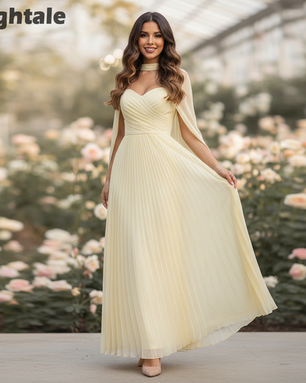 Gelbes Chiffonkleid mit Chiffon-Cape bodenlang - Ansicht 1