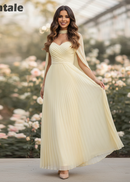 Gelbes Chiffonkleid mit Chiffon-Cape bodenlang - Ansicht 1