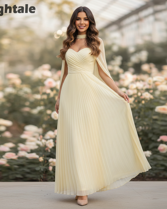 Gelbes Chiffonkleid mit Chiffon-Cape bodenlang - Ansicht 1