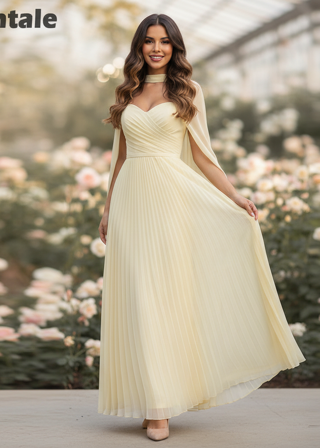 Gelbes Chiffonkleid mit Chiffon-Cape bodenlang - Ansicht 1