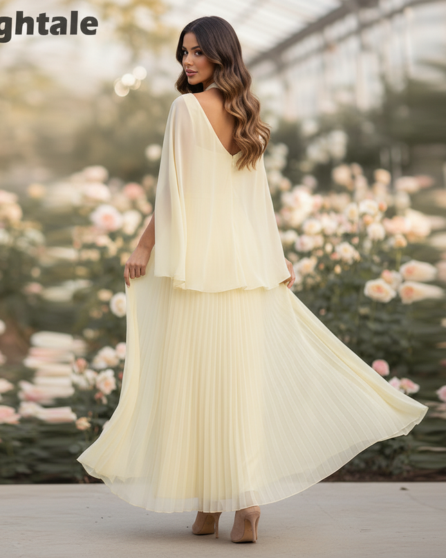 Gelbes Chiffonkleid mit Chiffon-Cape bodenlang - Ansicht 2
