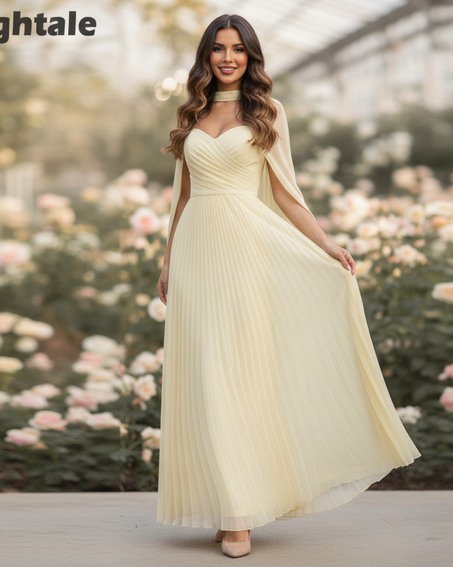 Gelbes Chiffonkleid mit Chiffon-Cape bodenlang - Ansicht 3