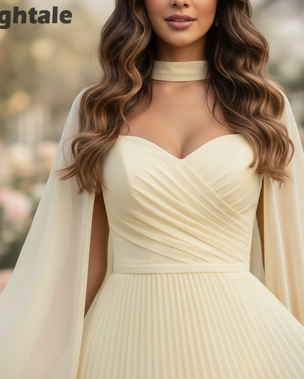 Gelbes Chiffonkleid mit Chiffon-Cape bodenlang - Ansicht 4