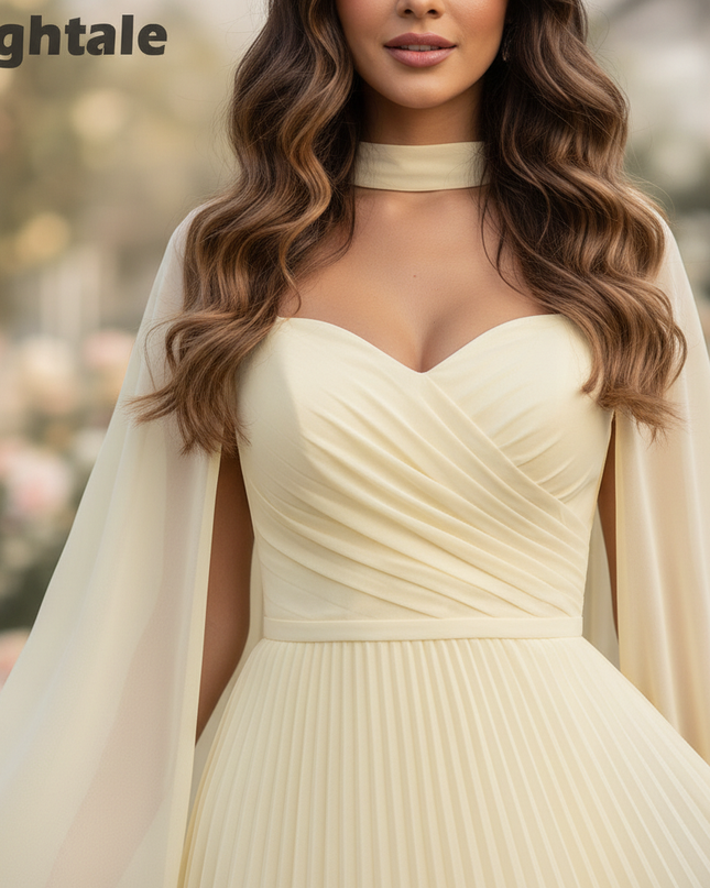 Gelbes Chiffonkleid mit Chiffon-Cape bodenlang - Ansicht 4