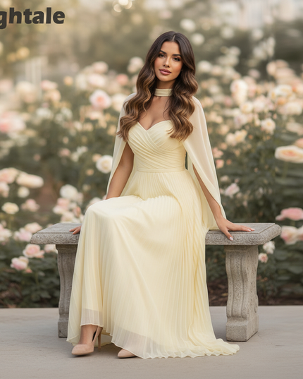 Gelbes Chiffonkleid mit Chiffon-Cape bodenlang - Ansicht 5