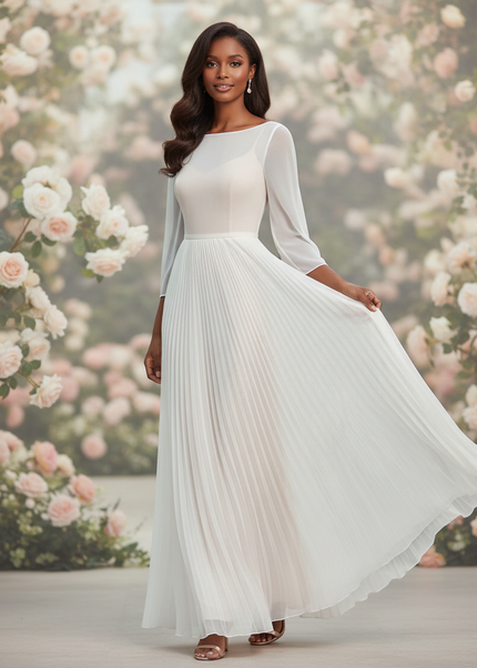 Weisses Abendkleid mit 3D-Blumendetails - Ansicht 1