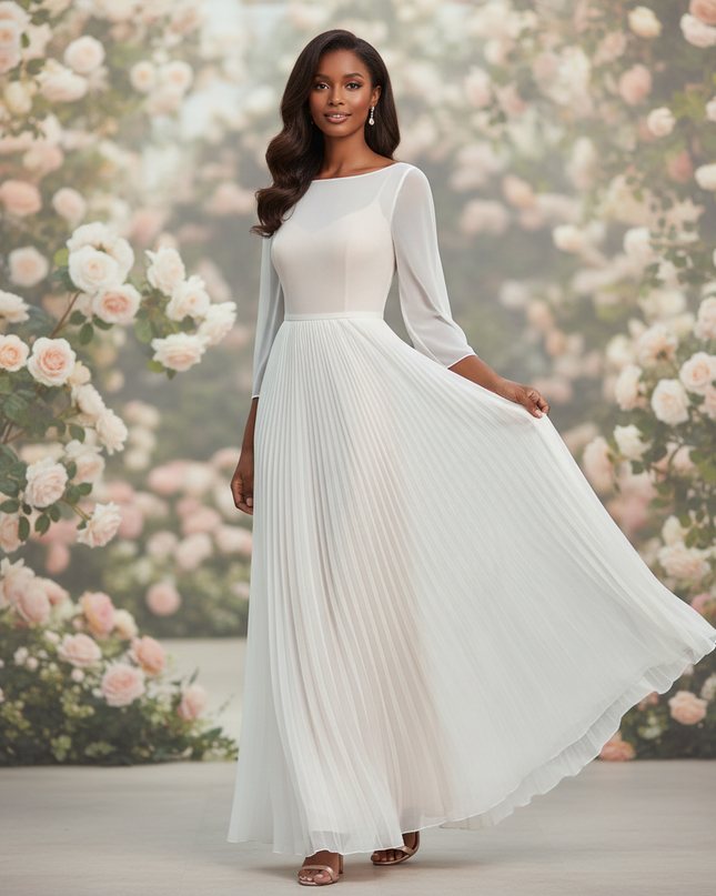 Weisses Abendkleid mit 3D-Blumendetails - Ansicht 1