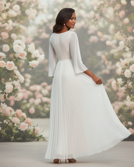 Weisses Abendkleid mit 3D-Blumendetails - Ansicht 2