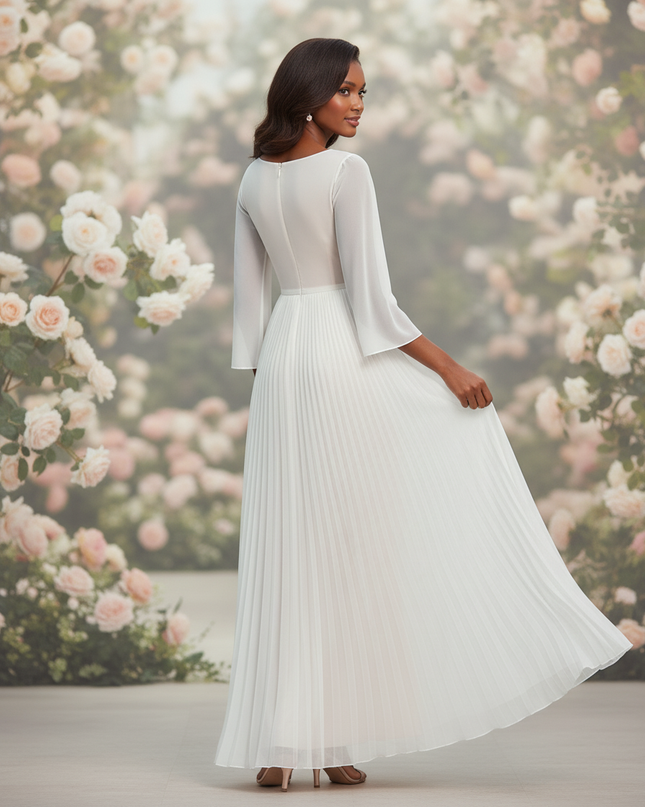 Weisses Abendkleid mit 3D-Blumendetails - Ansicht 2