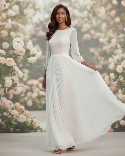 Weisses Abendkleid mit 3D-Blumendetails - Ansicht 3