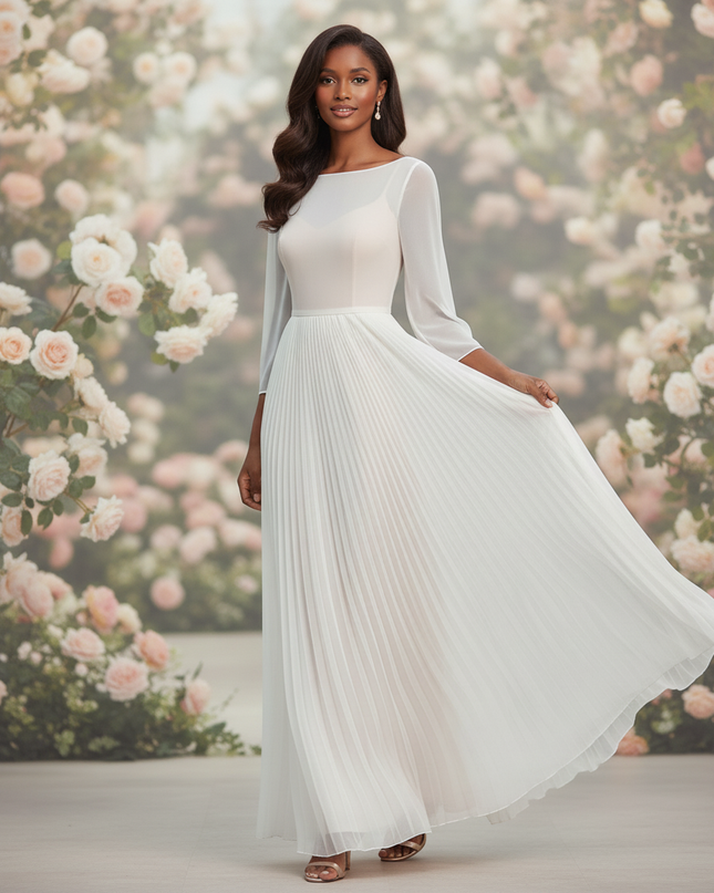 Weisses Abendkleid mit 3D-Blumendetails - Ansicht 3