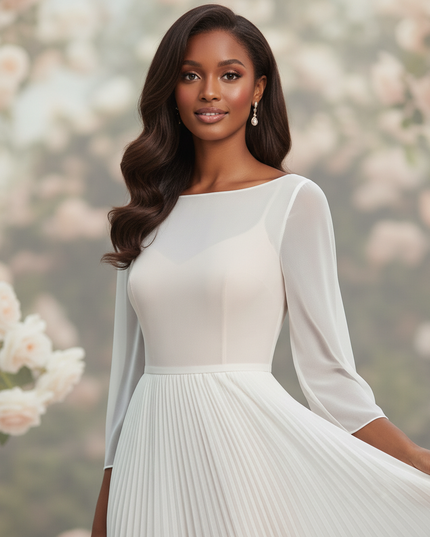 Weisses Abendkleid mit 3D-Blumendetails - Ansicht 4