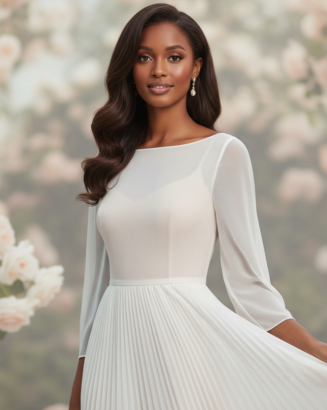 Weisses Abendkleid mit 3D-Blumendetails - Ansicht 4