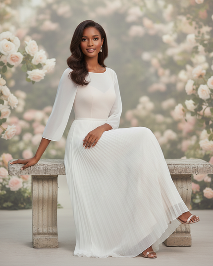 Weisses Abendkleid mit 3D-Blumendetails - Ansicht 5