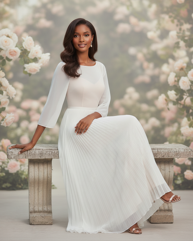 Weisses Abendkleid mit 3D-Blumendetails - Ansicht 5