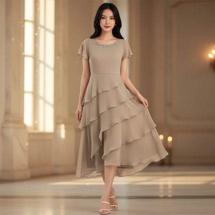 Festliches Chiffonkleid mit Stufenrock - Ansicht 1