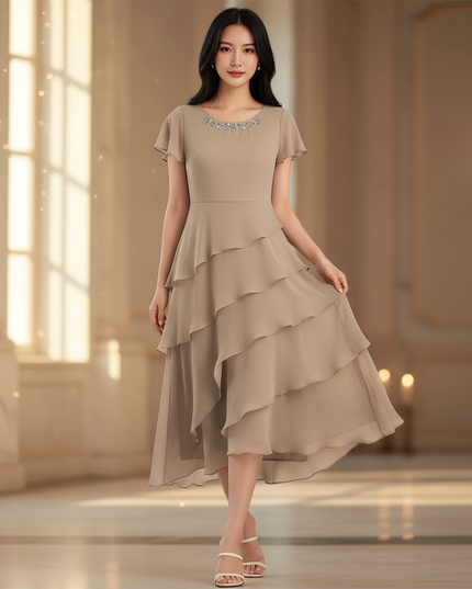 Festliches Chiffonkleid mit Stufenrock - Ansicht 1