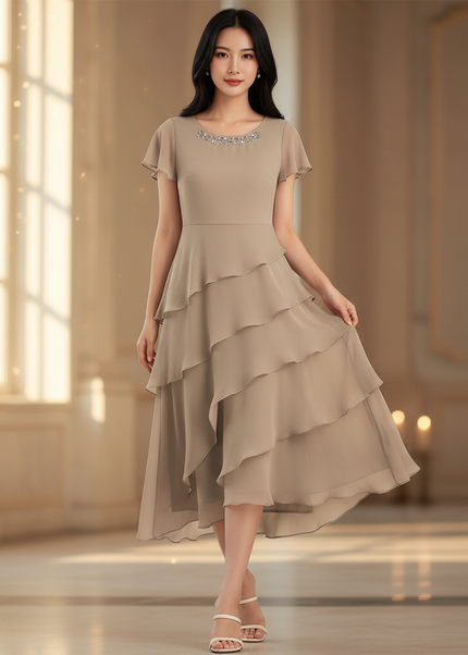 Festliches Chiffonkleid mit Stufenrock - Ansicht 1